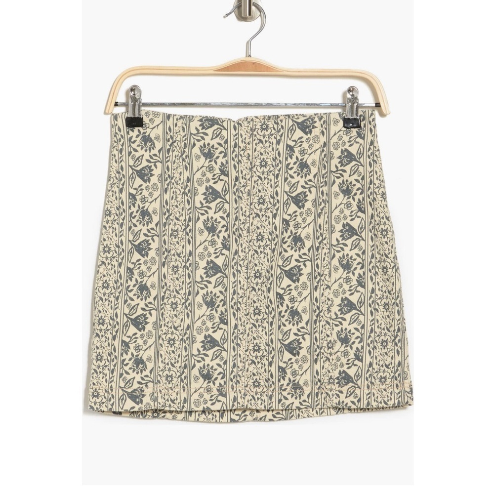 Free People Modern Femme Neutral Combo Floral Pattern Denim Miniskirt- Sz 0, NWT